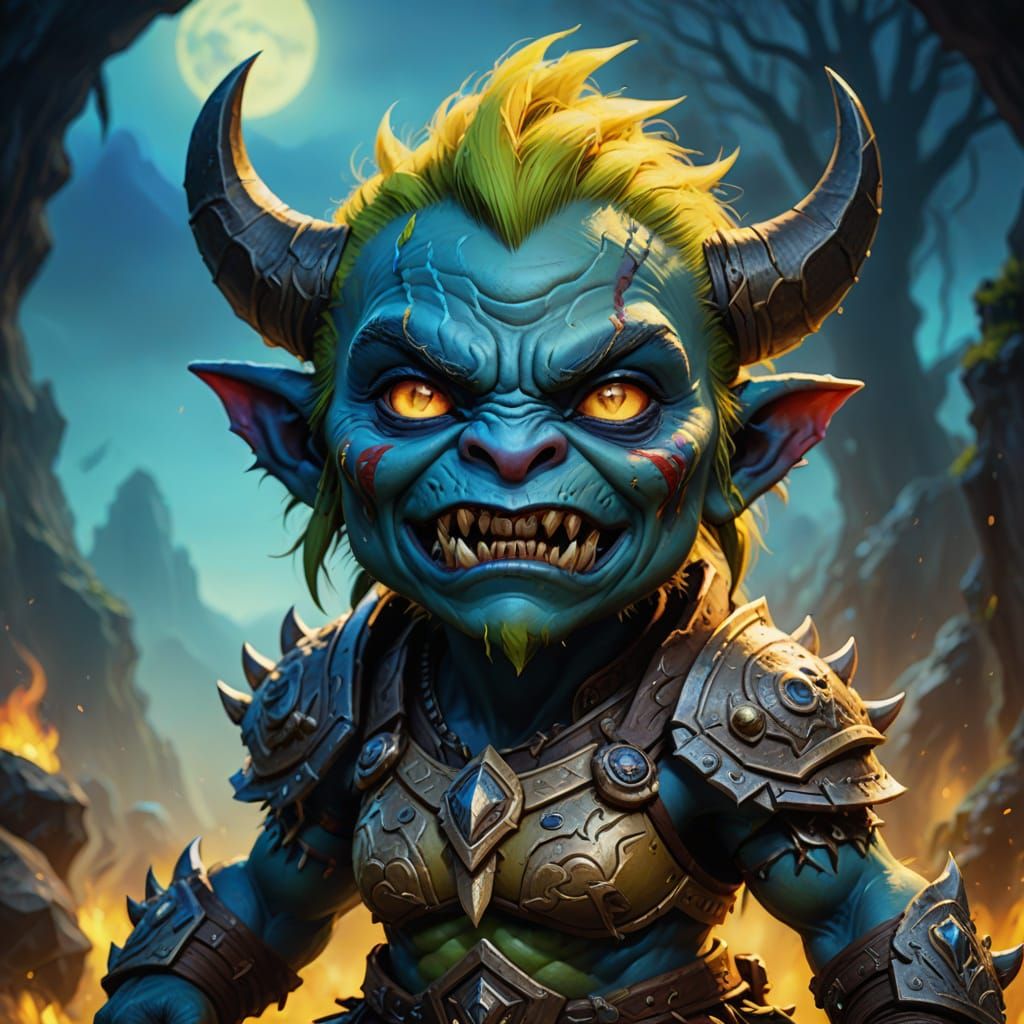 Vibrant Chibi Orcess in Warm Golden Light