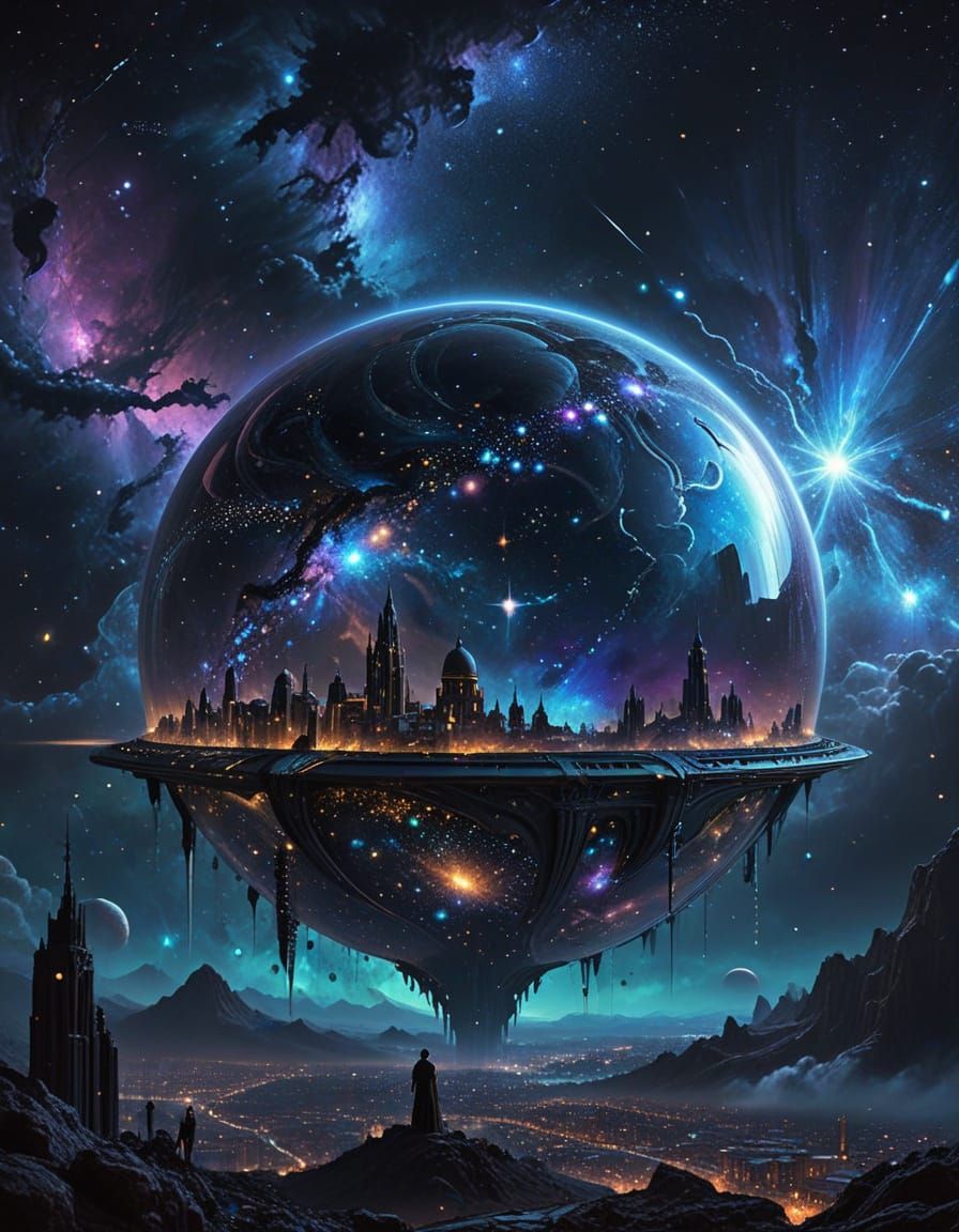 Ethereal Alien City in Dramatic Painting Style