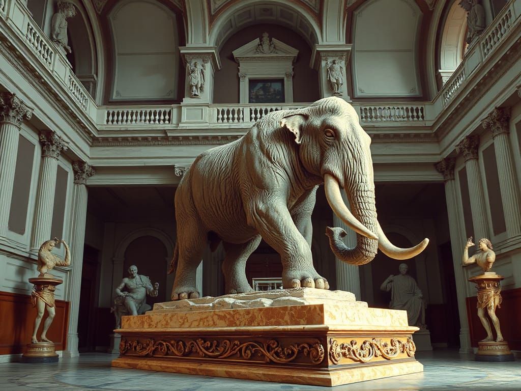 Baroque Mammoth Sculpture in Polished Marble