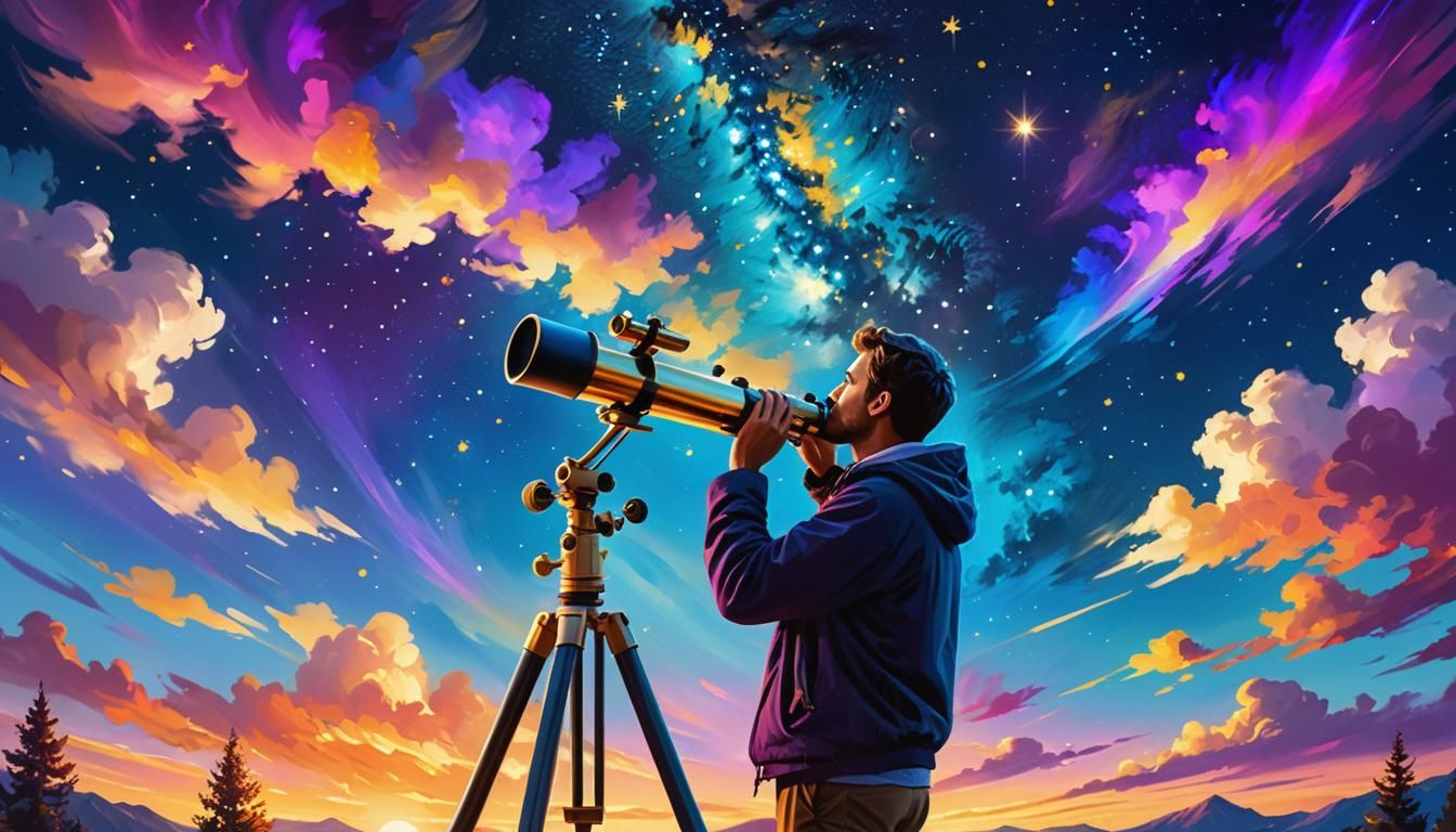 Man Gazing at Starry Sky as Oil Painting