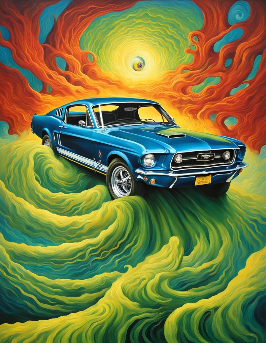 Surreal Ford Mustang in Grotesque Hard Edge Painting