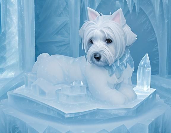 Ice Sculpture of Skye Terrier in Anime Style