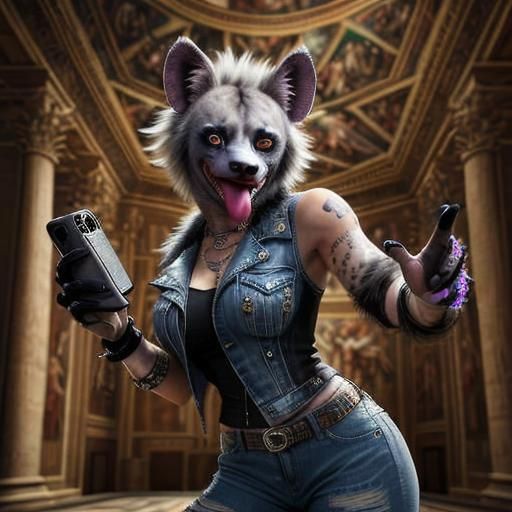 Anthropomorphic Hyena Selfie in Sistine Chapel