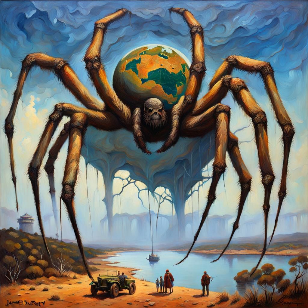 Giant Spider Over Australia: An Oil Painting