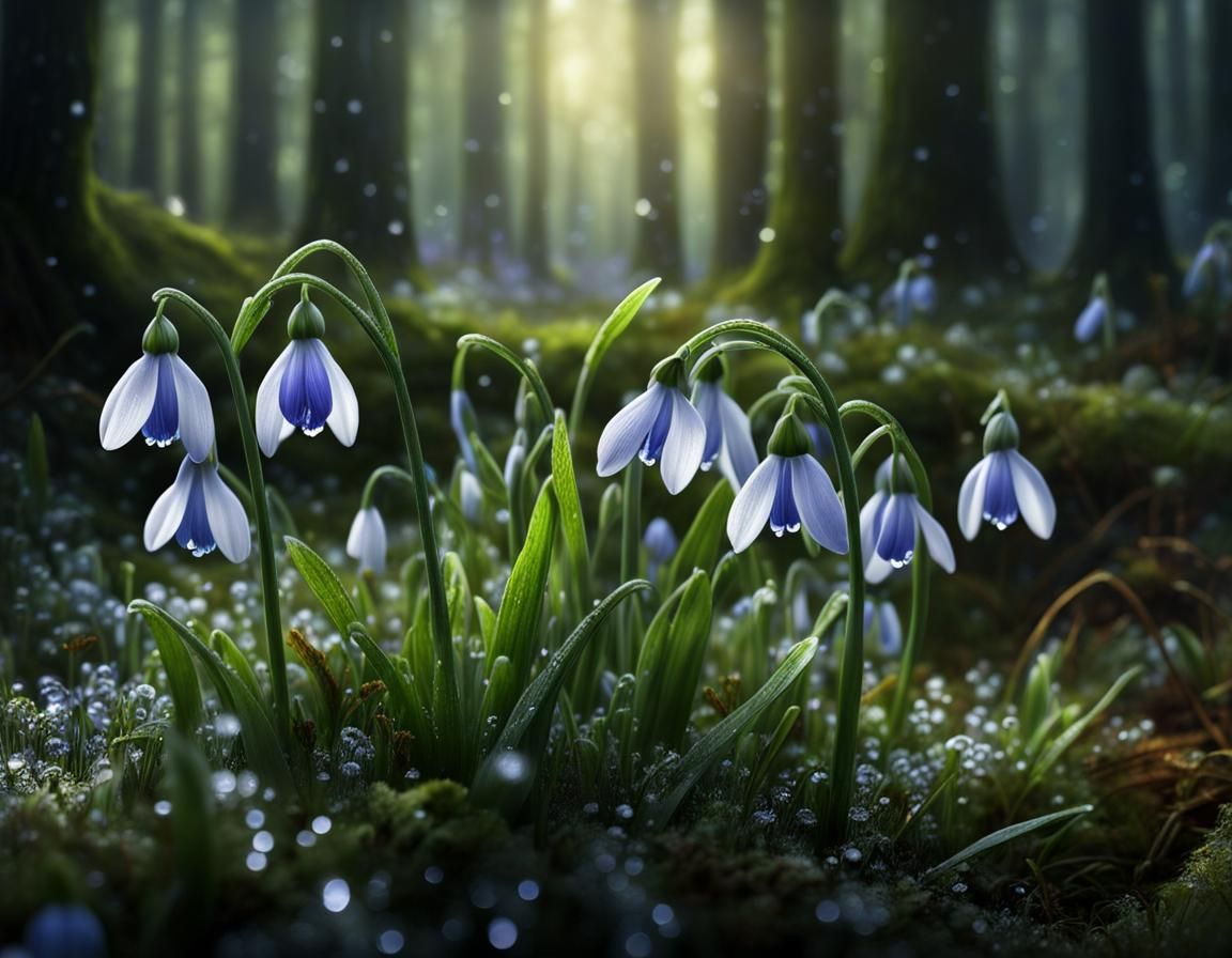 Morning dew at forest flowers