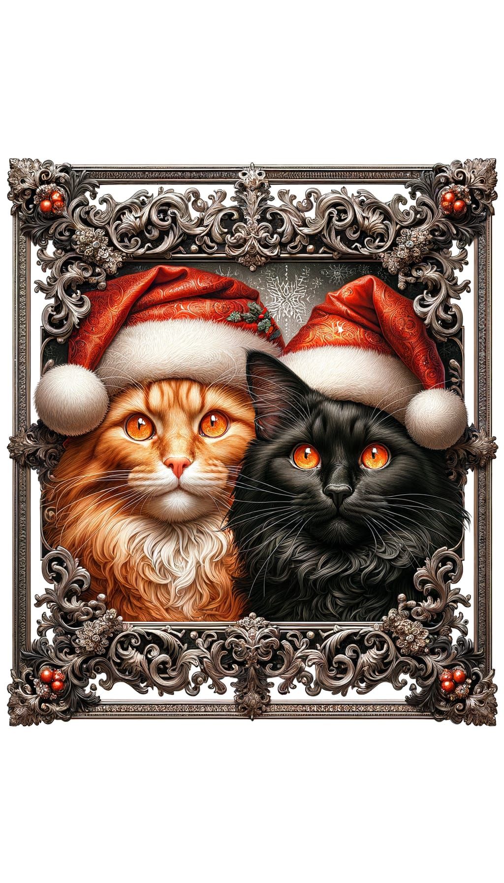 Festive Maine Coons in Santa Hats, Digital Art