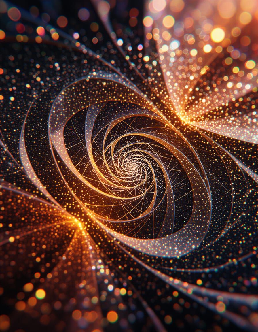 Epicycloid Molten Amber - Explosions of Glitterglass Distort Reflect Magnify Randomly