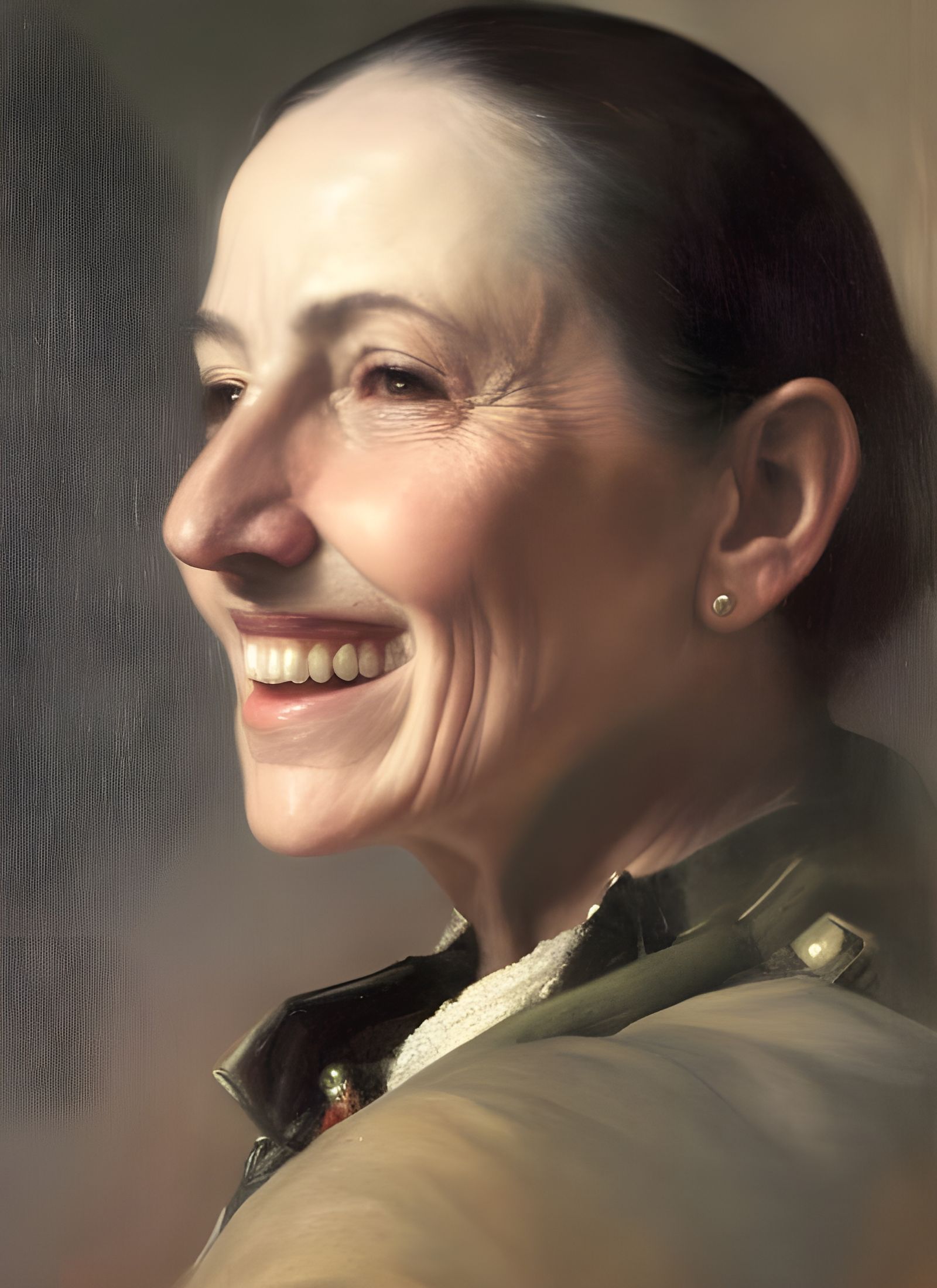 Smiling Woman Driver in Oil Painting Style