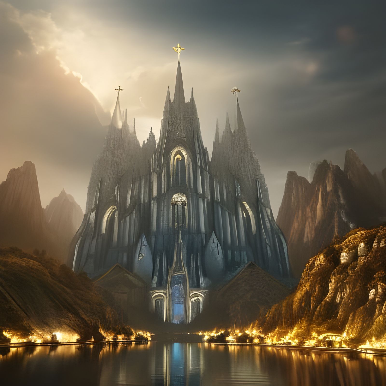 Mega Church Atop Majestic Mountain, Detailed Digital Paintin...
