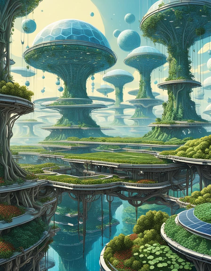 Interstellar Hydroponics Station in Solarpunk Style