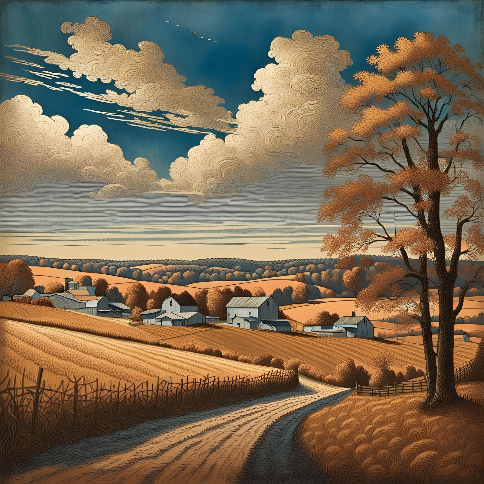 Pennsylvania Farmland in Autumn with Retro Style