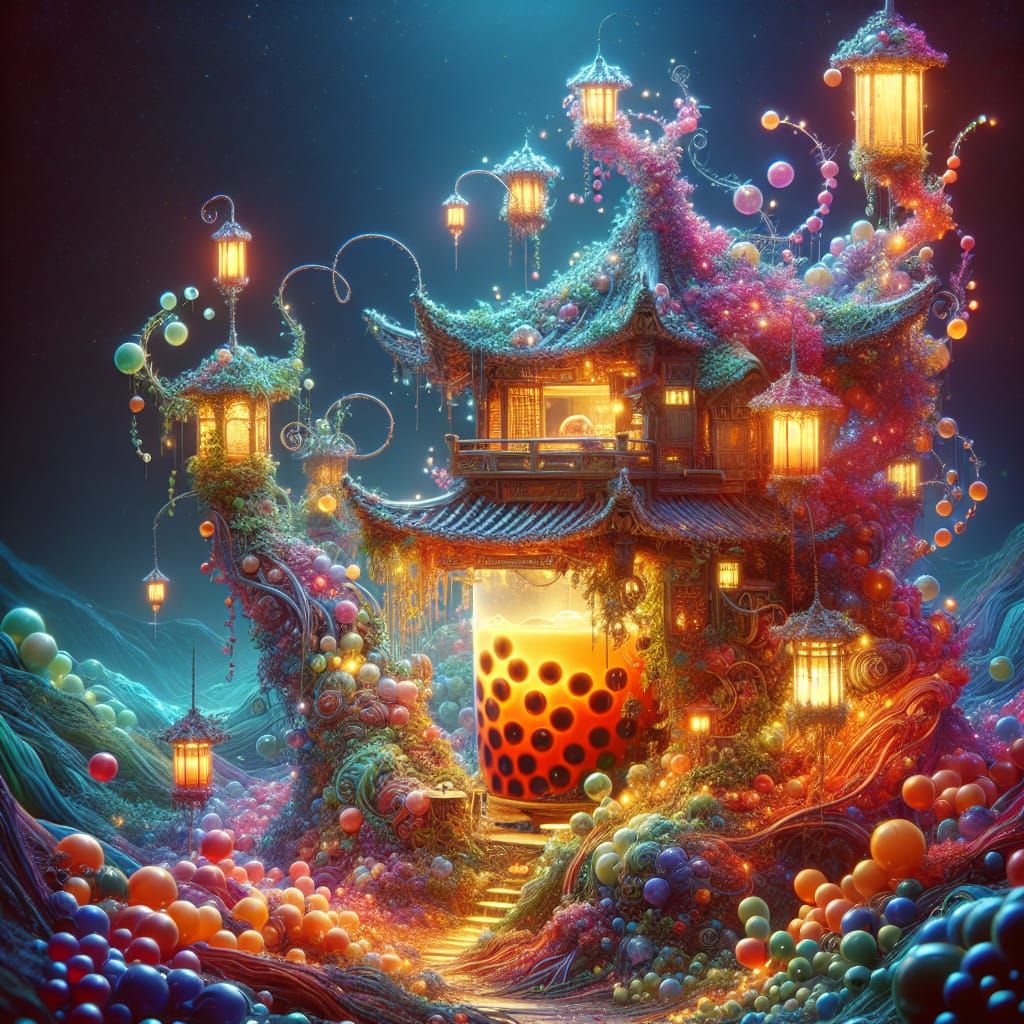 Detailed Matte Painting of Boba Tea