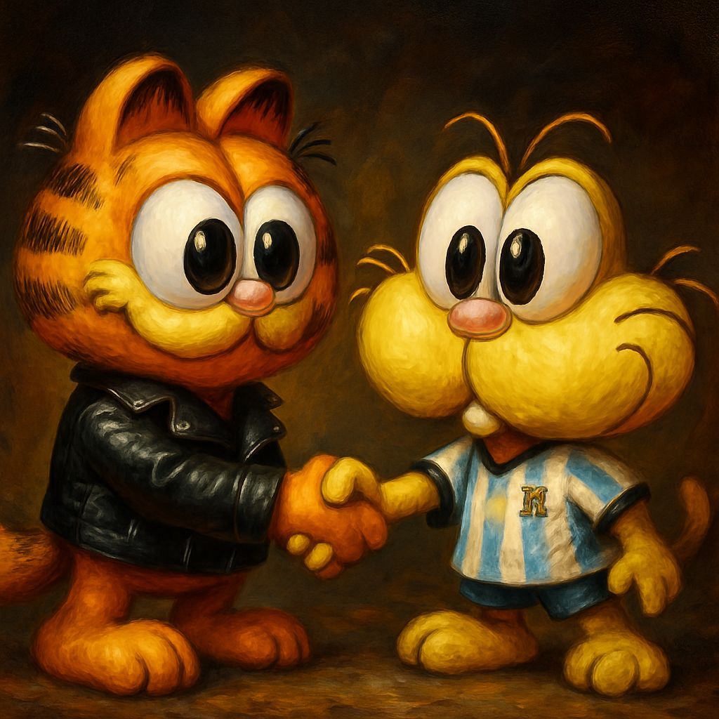 Garfield and Gaturro Chibi Handshake Oil Painting