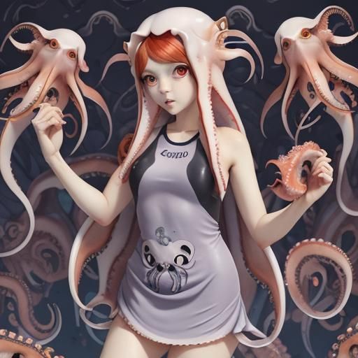 Girl Swimming in a Live Squid Dress
