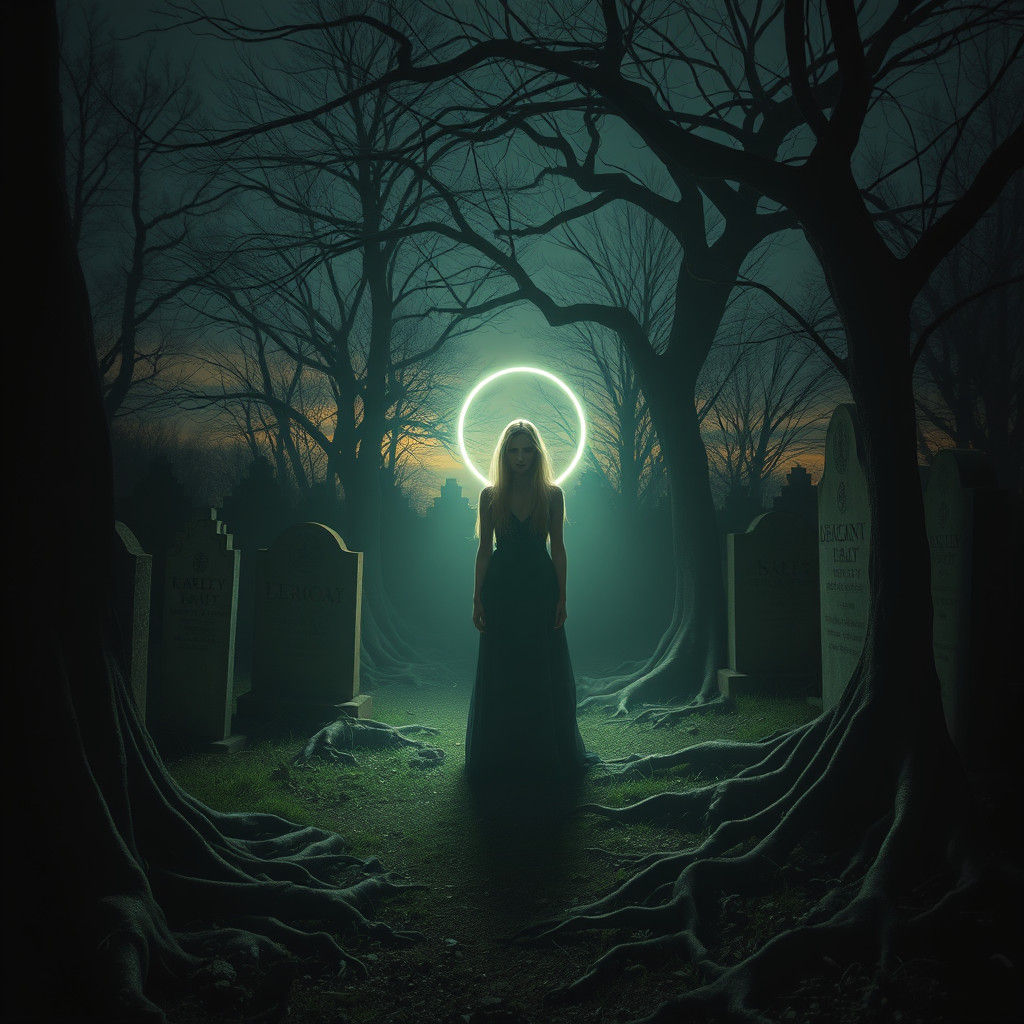 Mystical Graveyard at Dusk: Surrealist Digital Art