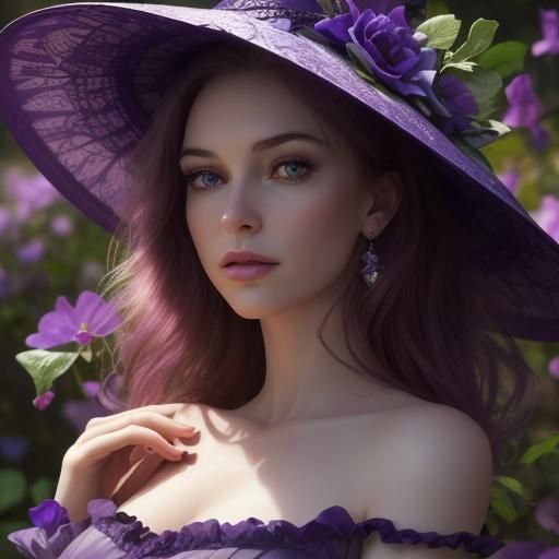 Beautiful Woman in Violet Dress, Hyperrealistic Portrait