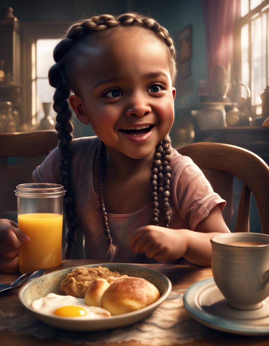Happy Girl Shares Breakfast with Baby Brother