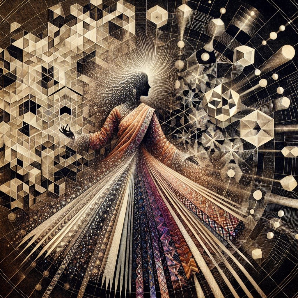 Ethereal South Asian Woman Emerges from Crystal Patterns