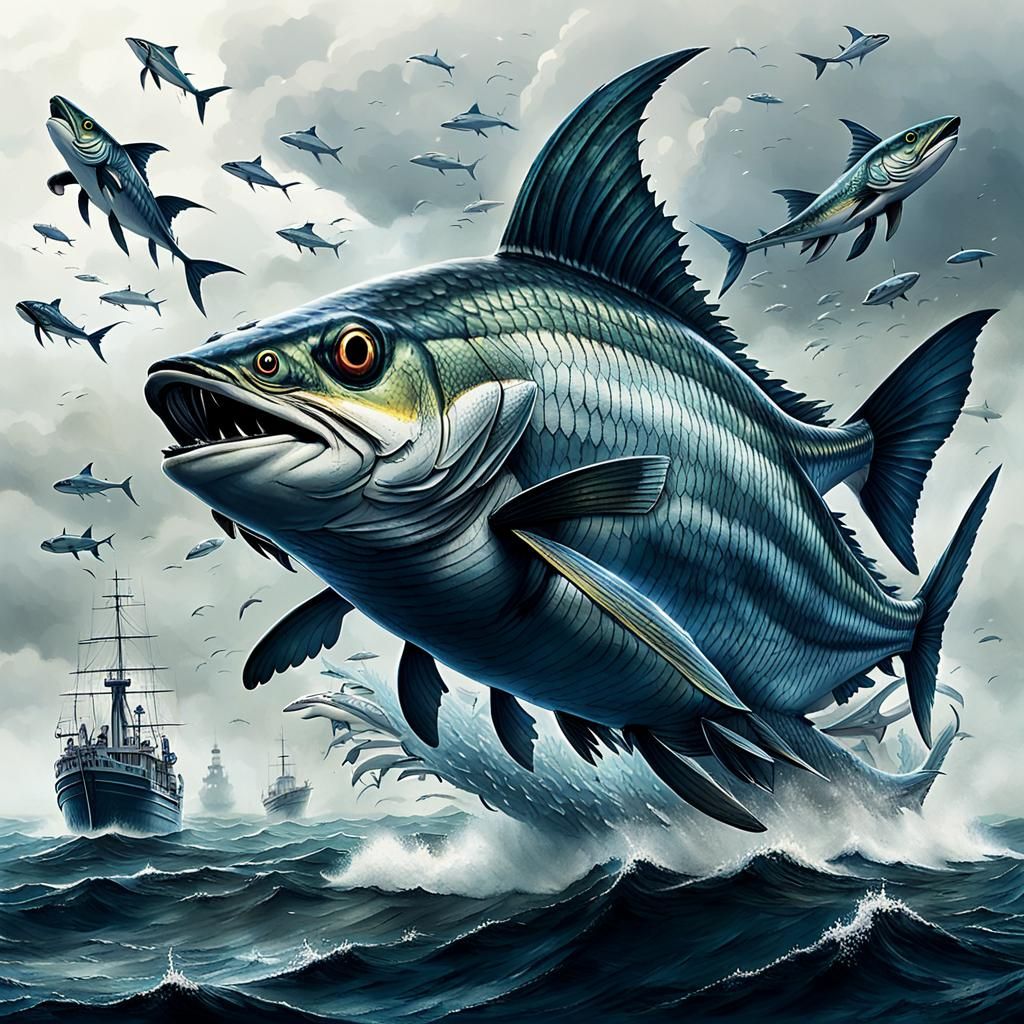 Ominous Island Besieged by Giant Flying Fish