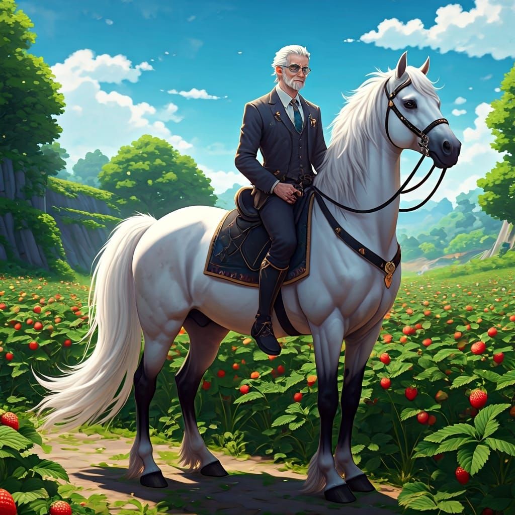 Centaur Old Man in Lush Strawberry Field