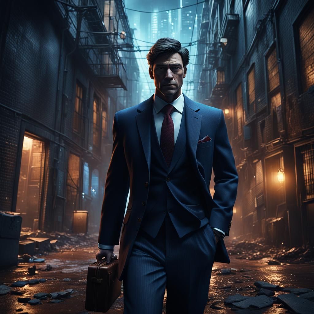 Man in Suit: Fantasy Concept Art, Dark Alley