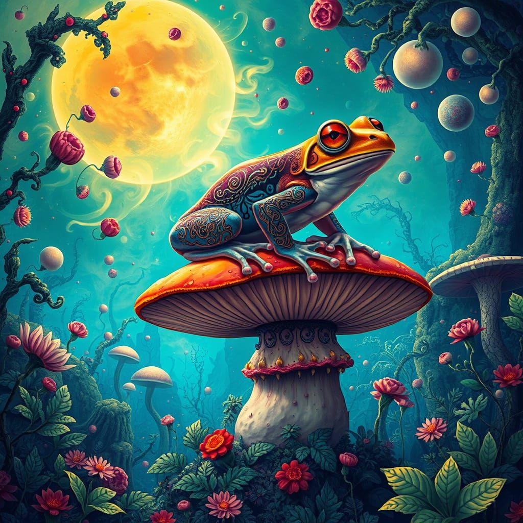 Bioluminescent Frog in Alien Jungle, Psychedelic Art