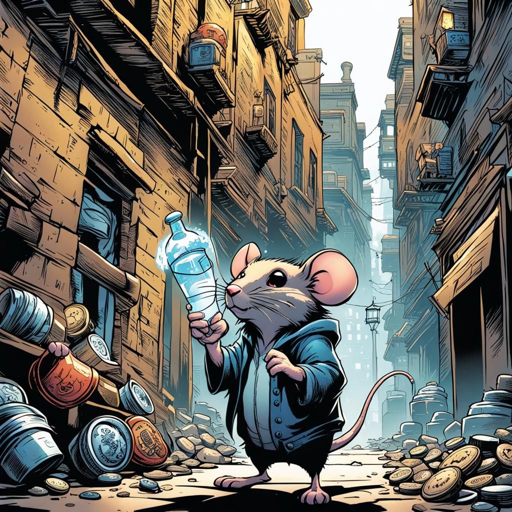Mouse in City Alley: Comic Book Style