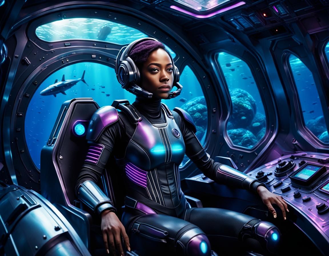 Sci-Fi Submersible Pilot in Alien Ocean: Digital Art