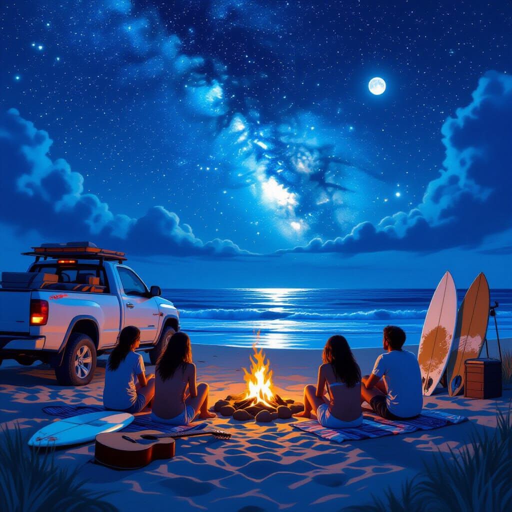 Beach Bonfire Under the Milky Way