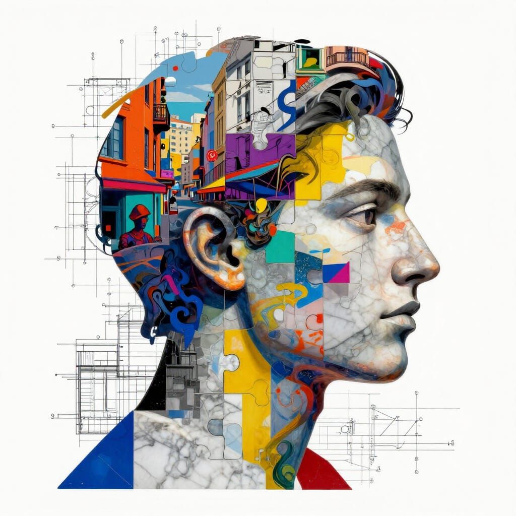 Abstract Human Profile Digital Collage