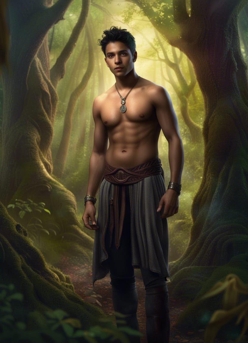 Latino Wizard in Magical Forest: Fantasy Concept Art