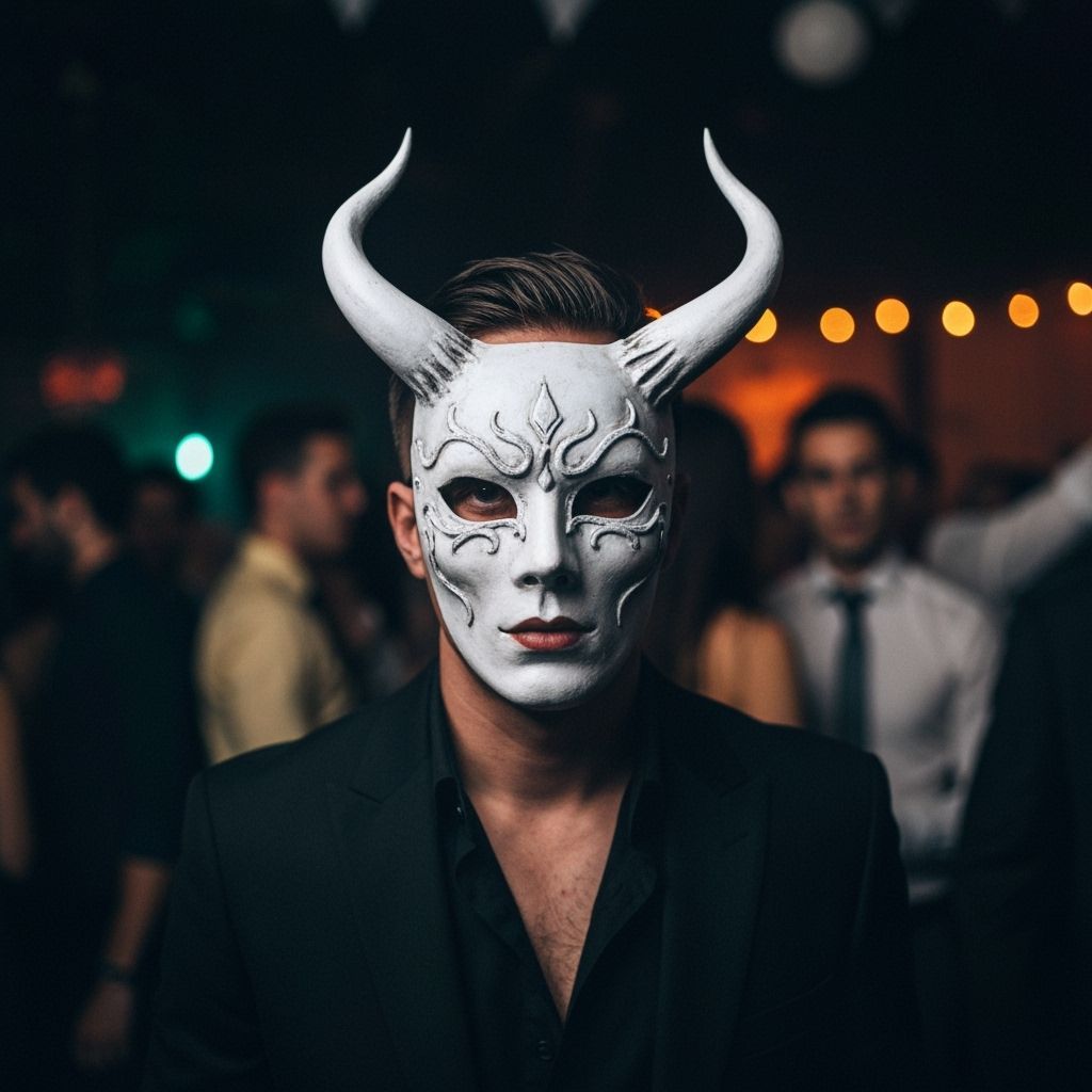 Mysterious Horned Man in Masquerade Mask at Party