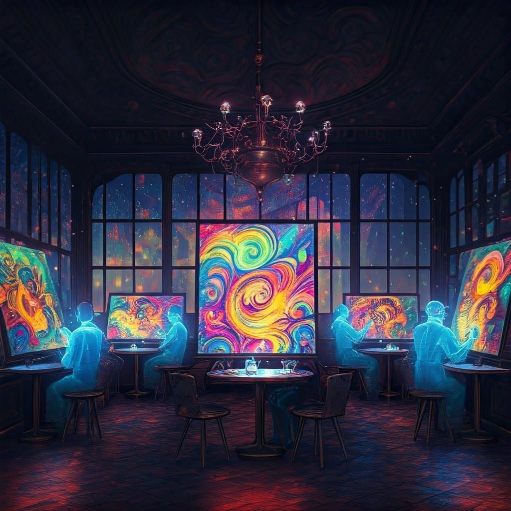 Surreal Cafe in Cyberpunk Style