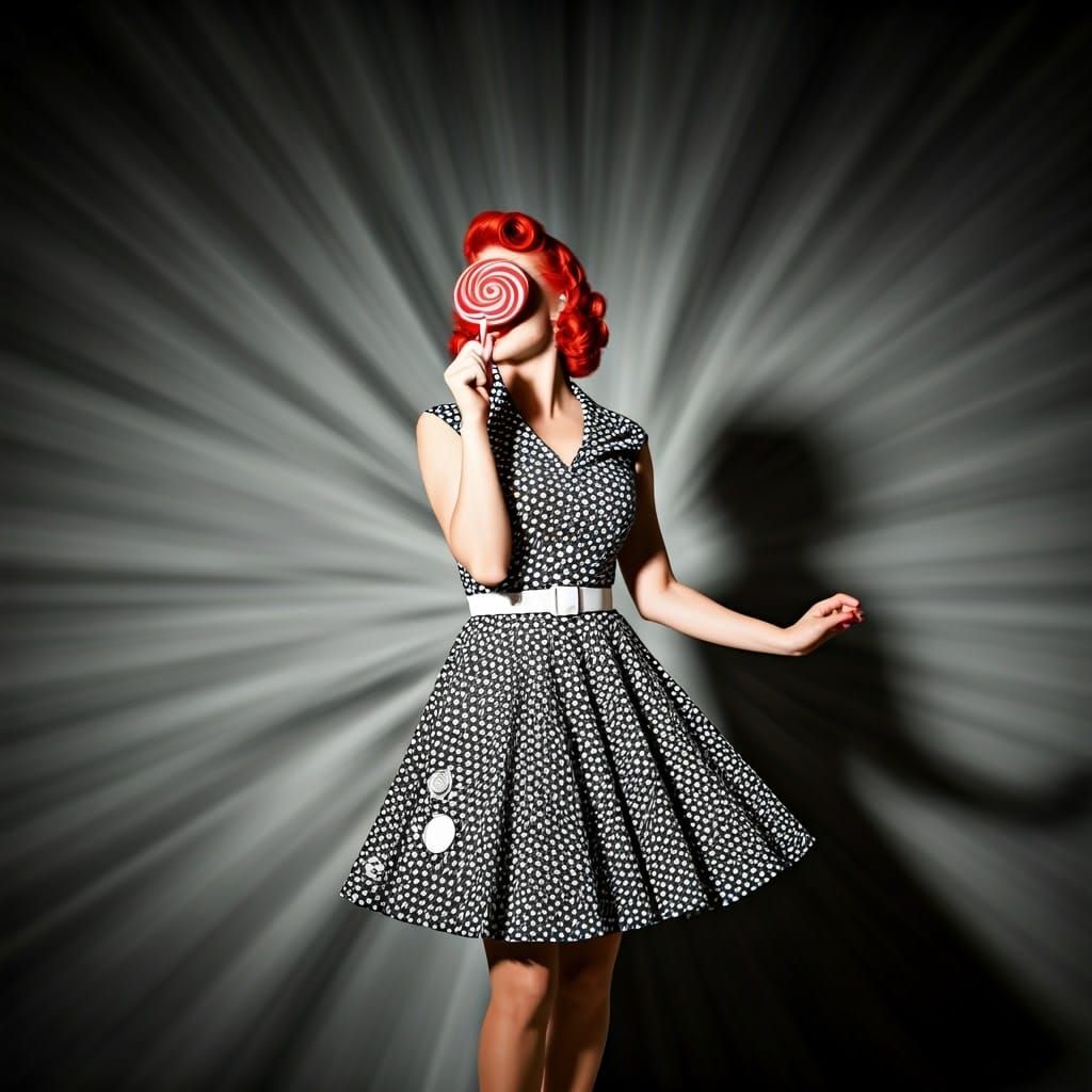 Monochrome 1950s Dancer with Red Lollipop