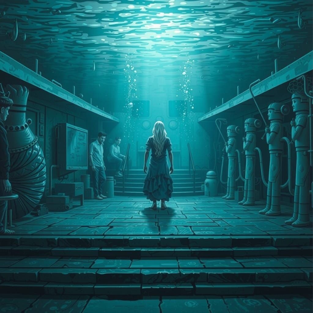 Submerged Horror Lair Revealed in 1950s Pulp Comic Style