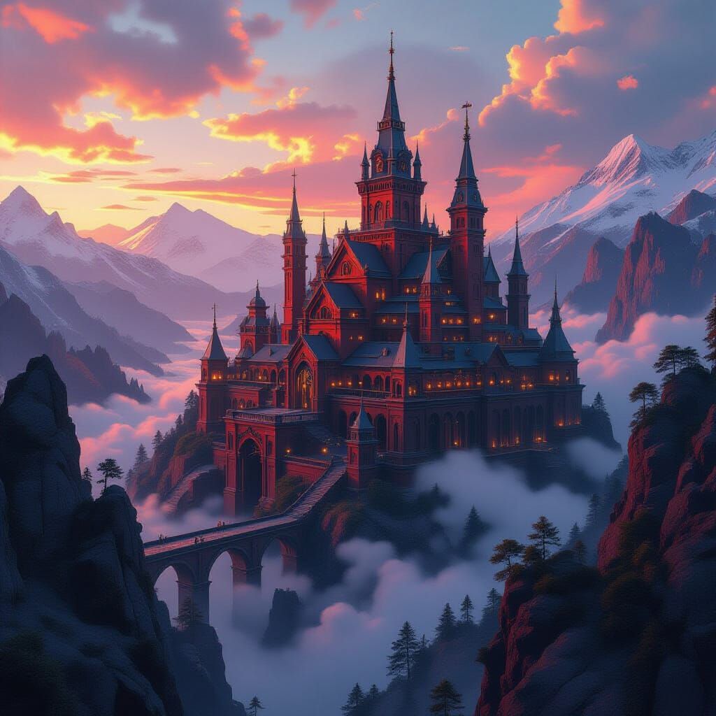 Red and Black Fantasy Landscape in Matte Painting Style