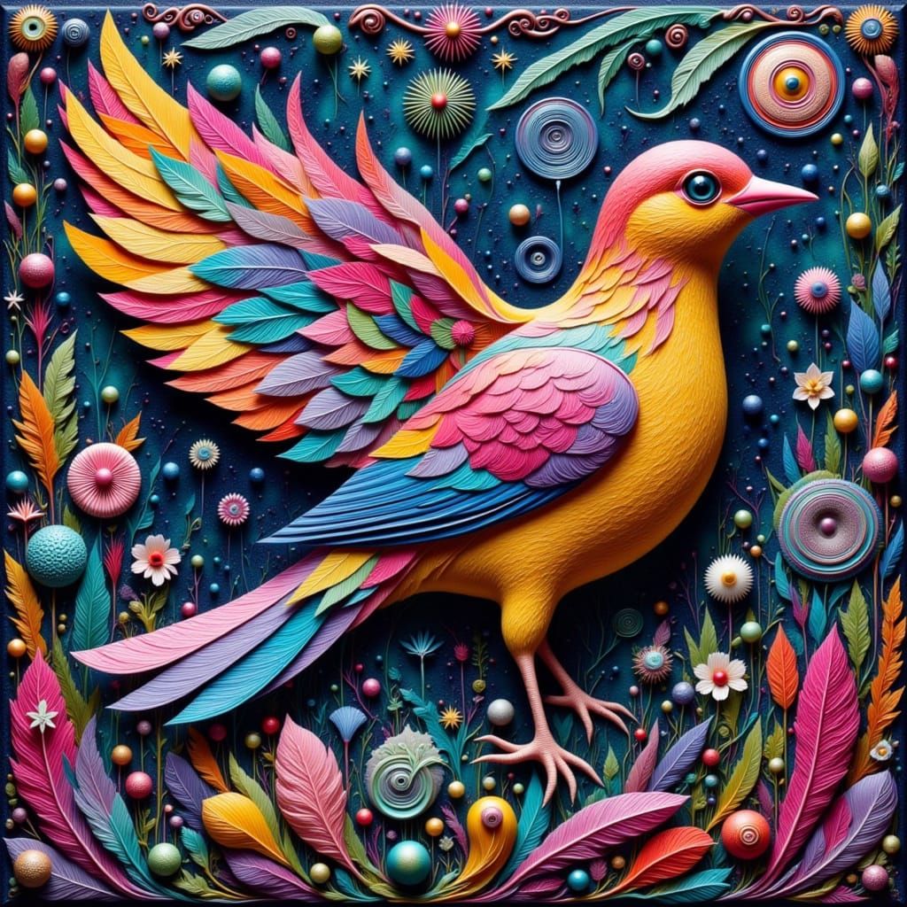 Surreal Bird Dissolving into Geometric Fractals