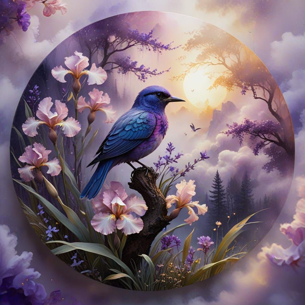 Alcohol Ink Art: Circular Floral and Bird Design with Gold F...