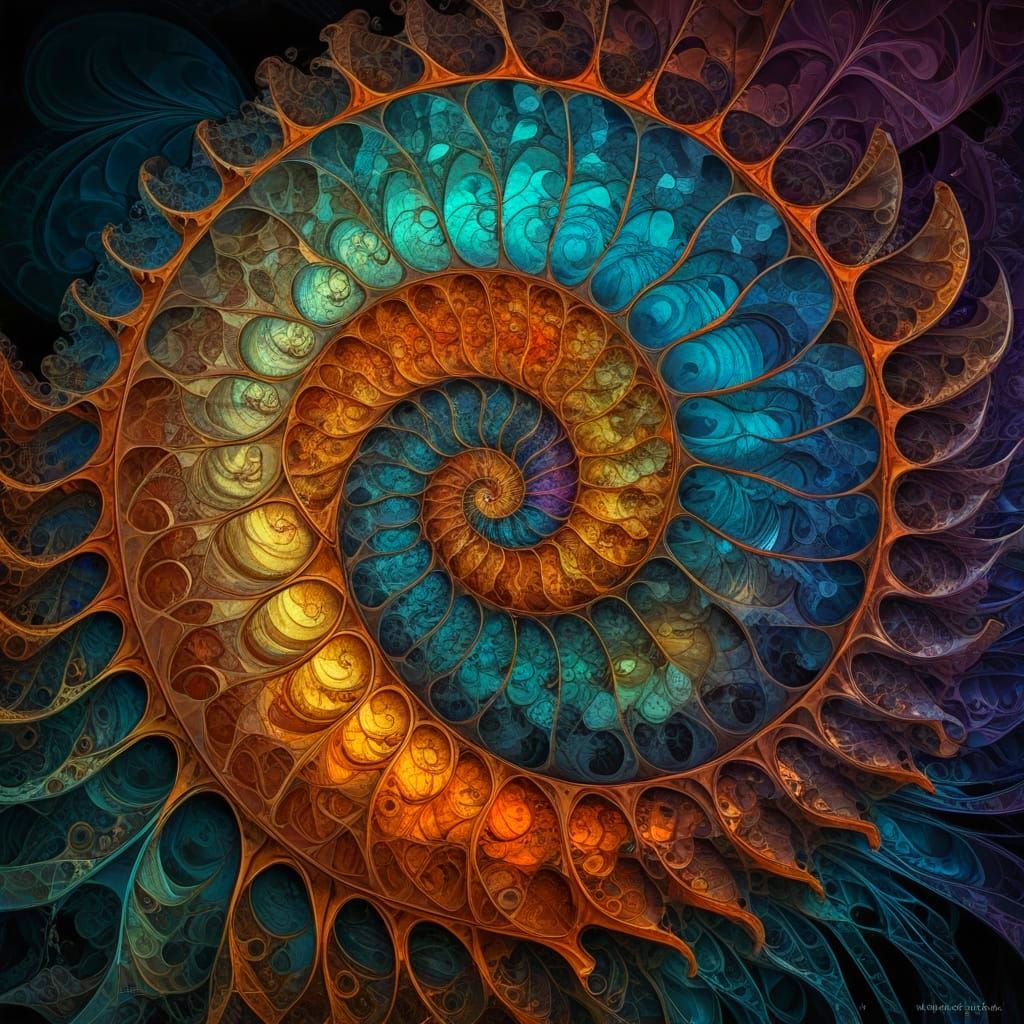 Iridescent Fractal Ammonite in Abstract Art