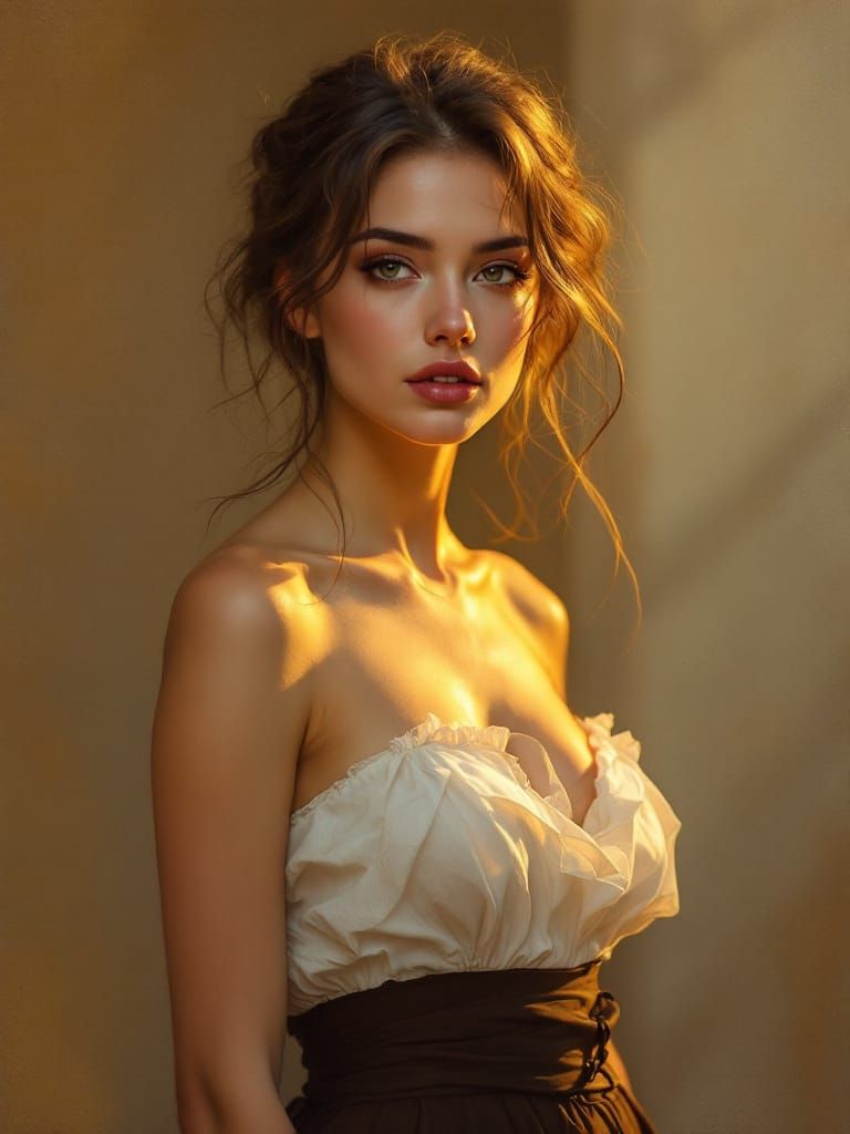 Golden Hour Portrait of a Woman in Romantic Realism Style