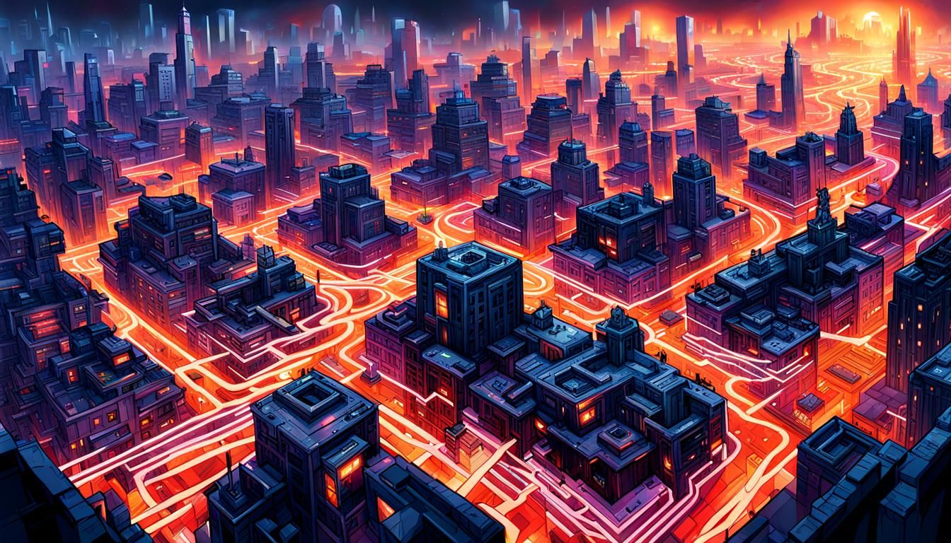 Cyberpunk Cityscape Maze in Urban Style