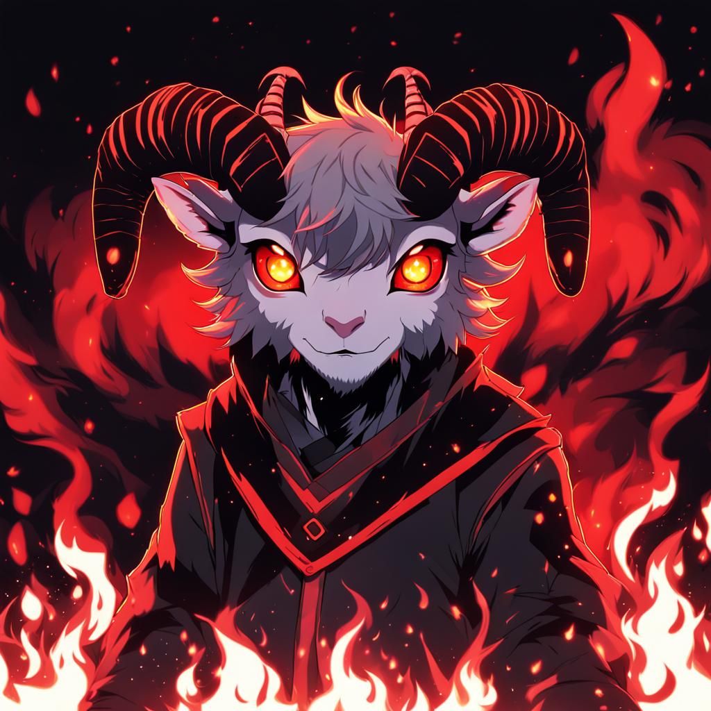 Scary Anime Goat Furry with Glowing Eyes