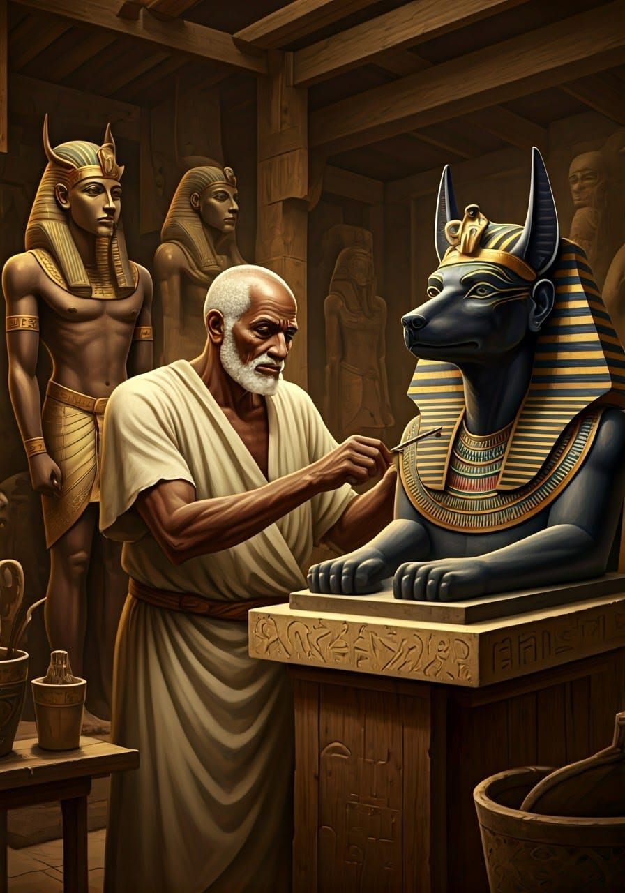 Ancient Egyptian Sculptor Creates Bust of Anubis