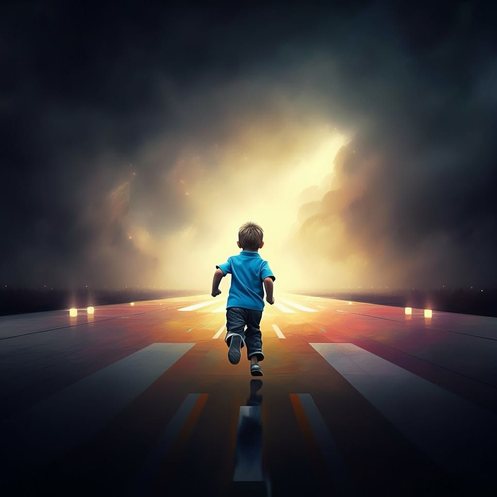 Determined Child Runs Towards Endless Potential