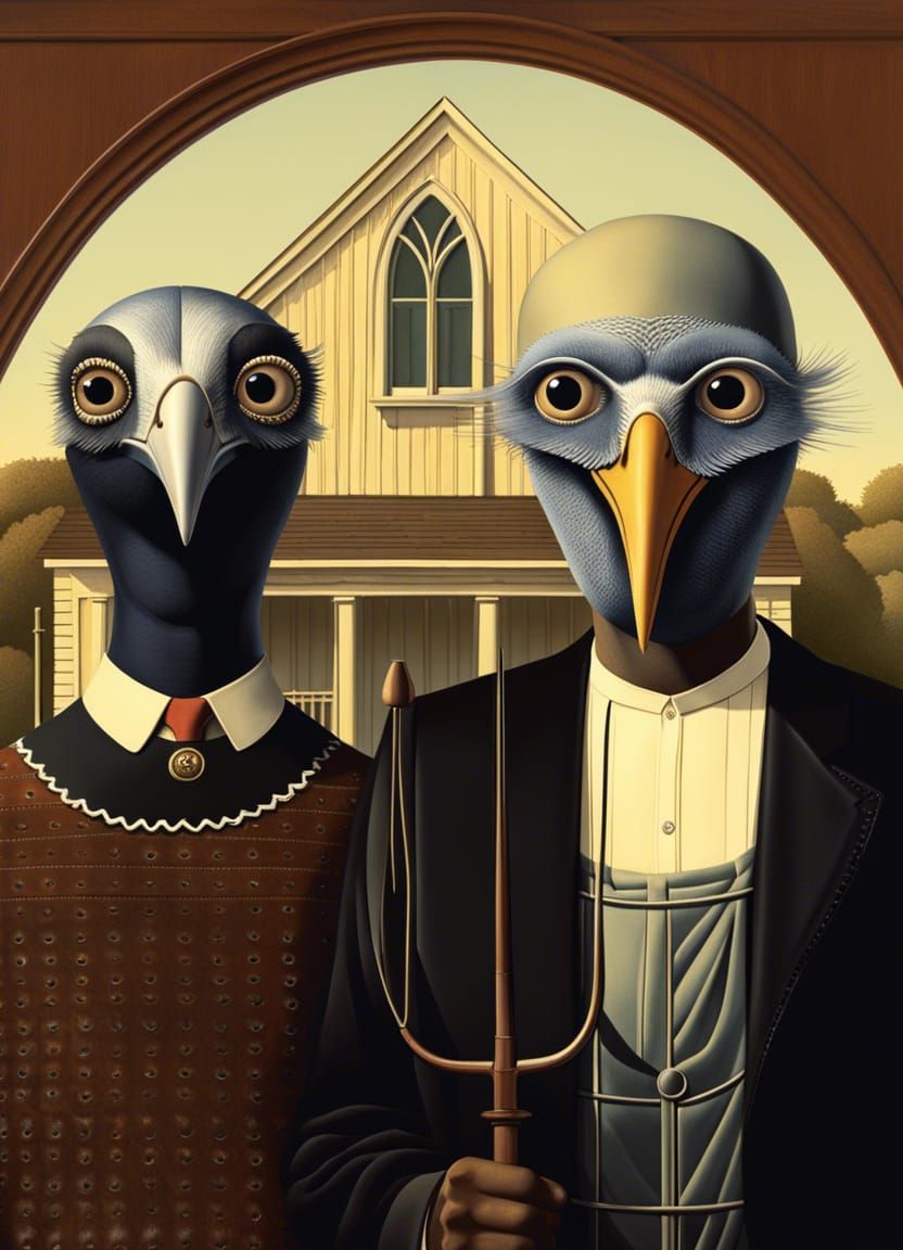 Birds Portrait in American Gothic Style