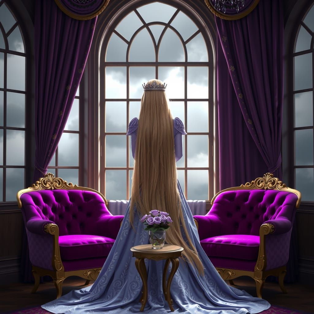 Elegant Princess in Lavender Gown, Majestic Portrait