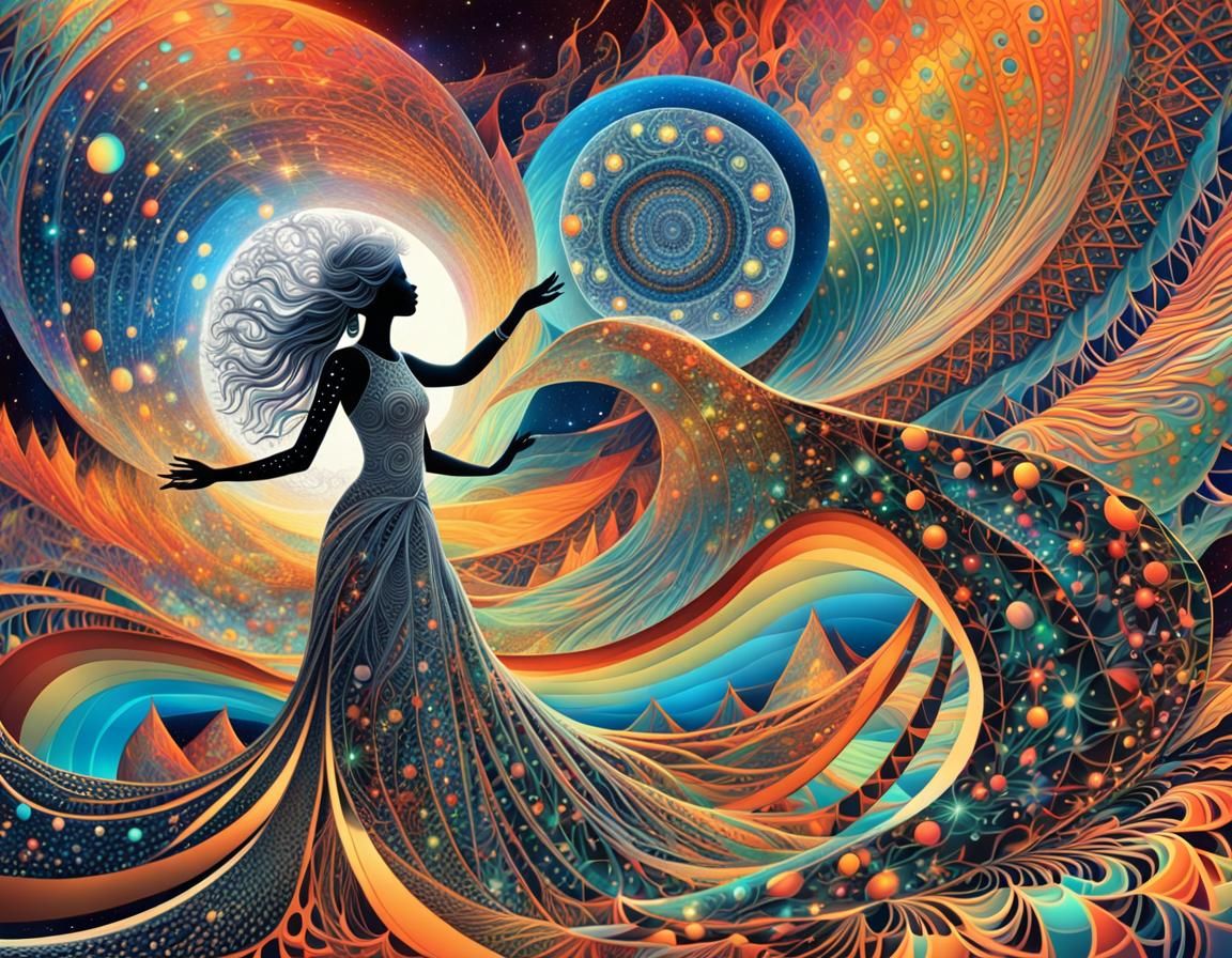 Mystical Vocal Maiden in Fractal Sea: Conceptual Art