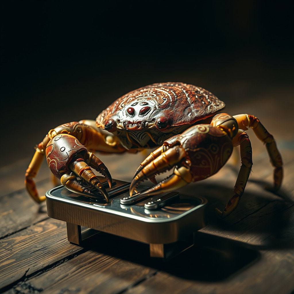 Hyperrealistic Crab Plays Glockenspiel on Stage