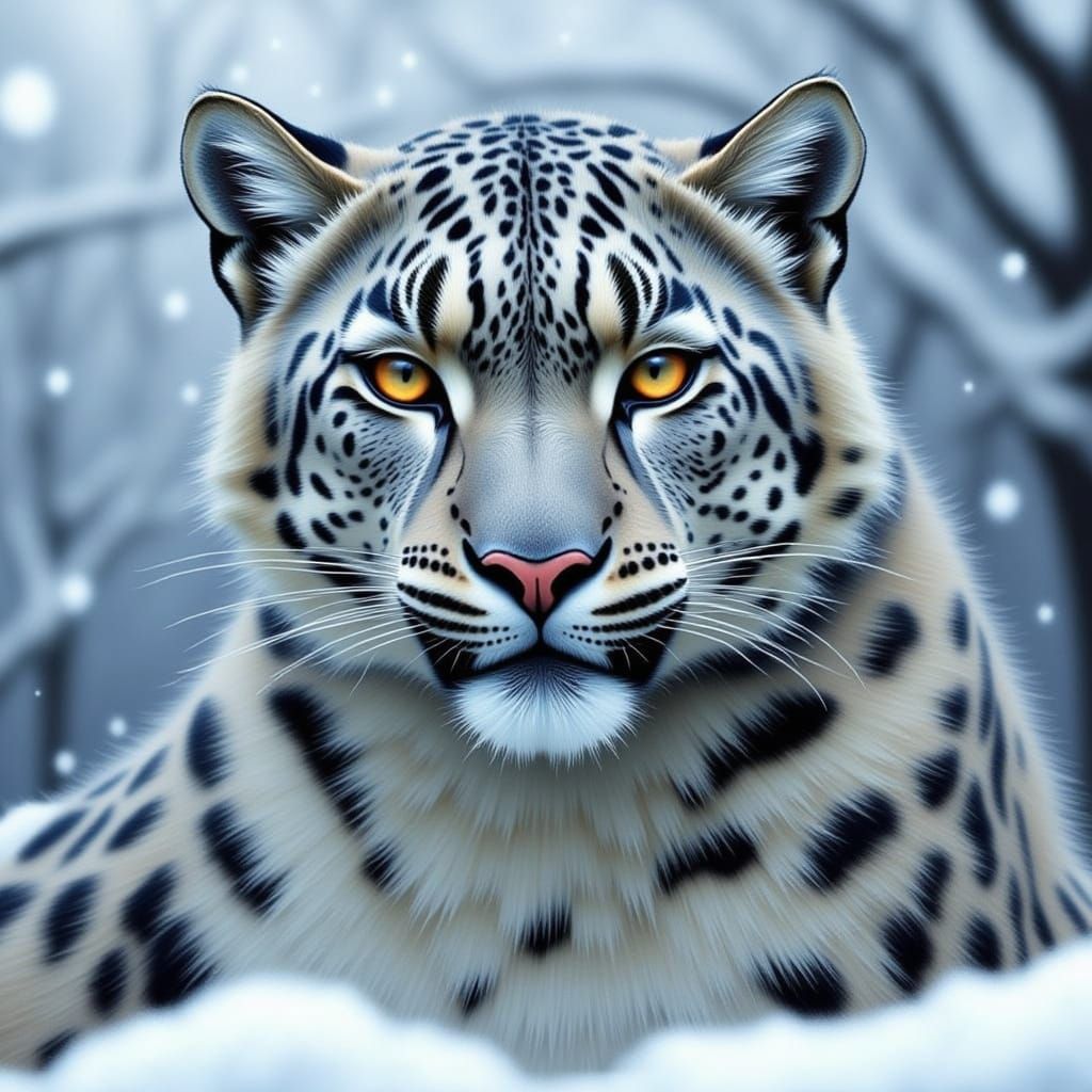 Snow Leopard Camouflaged in Winter Snow