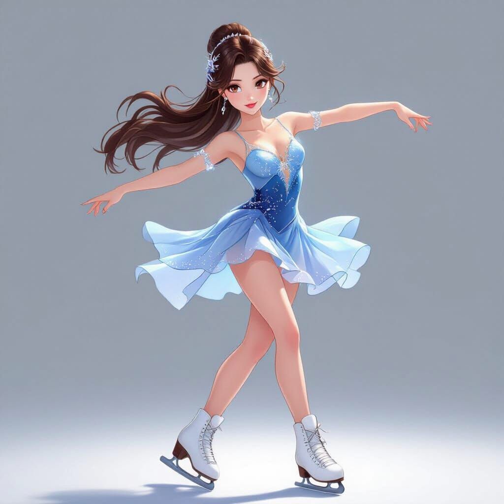 Anime Figure Skater in Blue Dress with Luminous Lighting